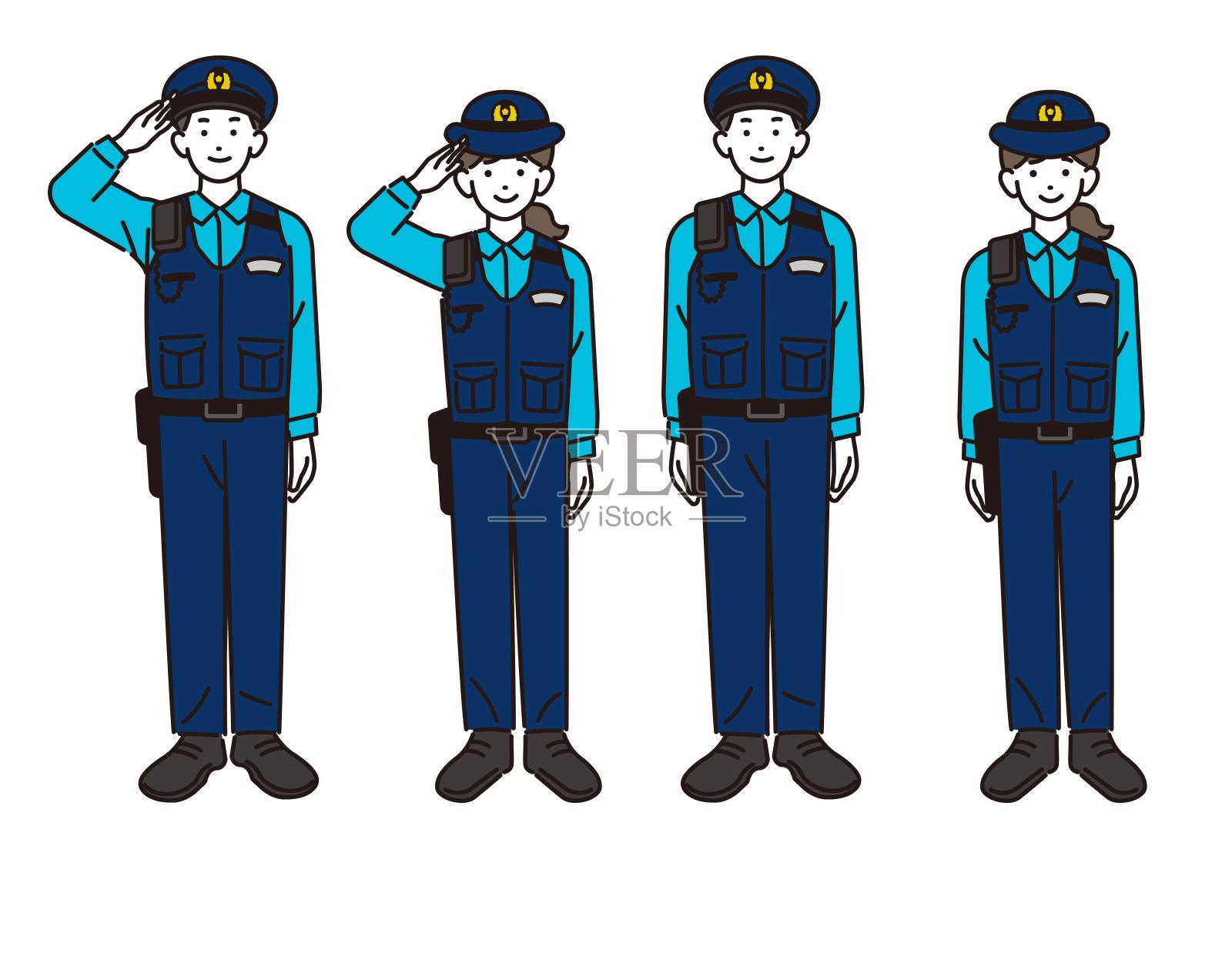 男性和女性警察/警察/警察的矢量插图材料插画图片素材