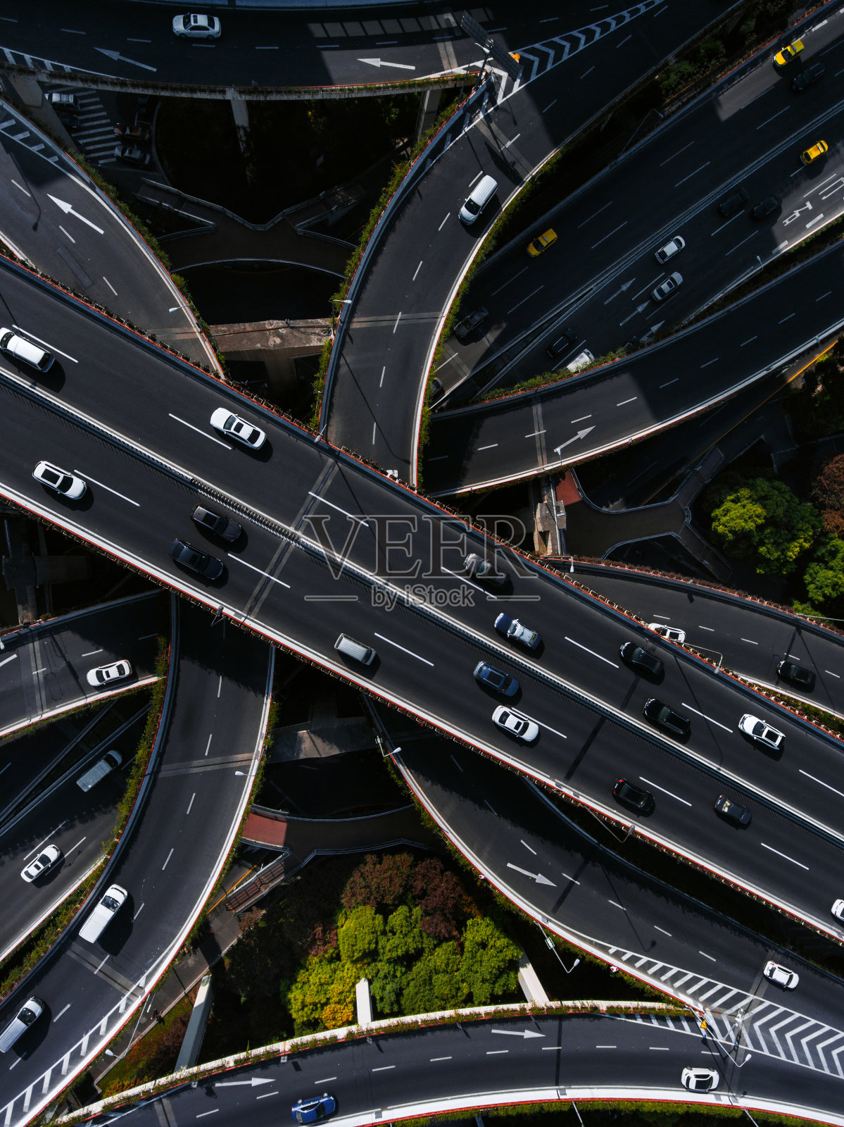 从鸟瞰南京东路繁忙的交通高速公路。上海。中国照片摄影图片