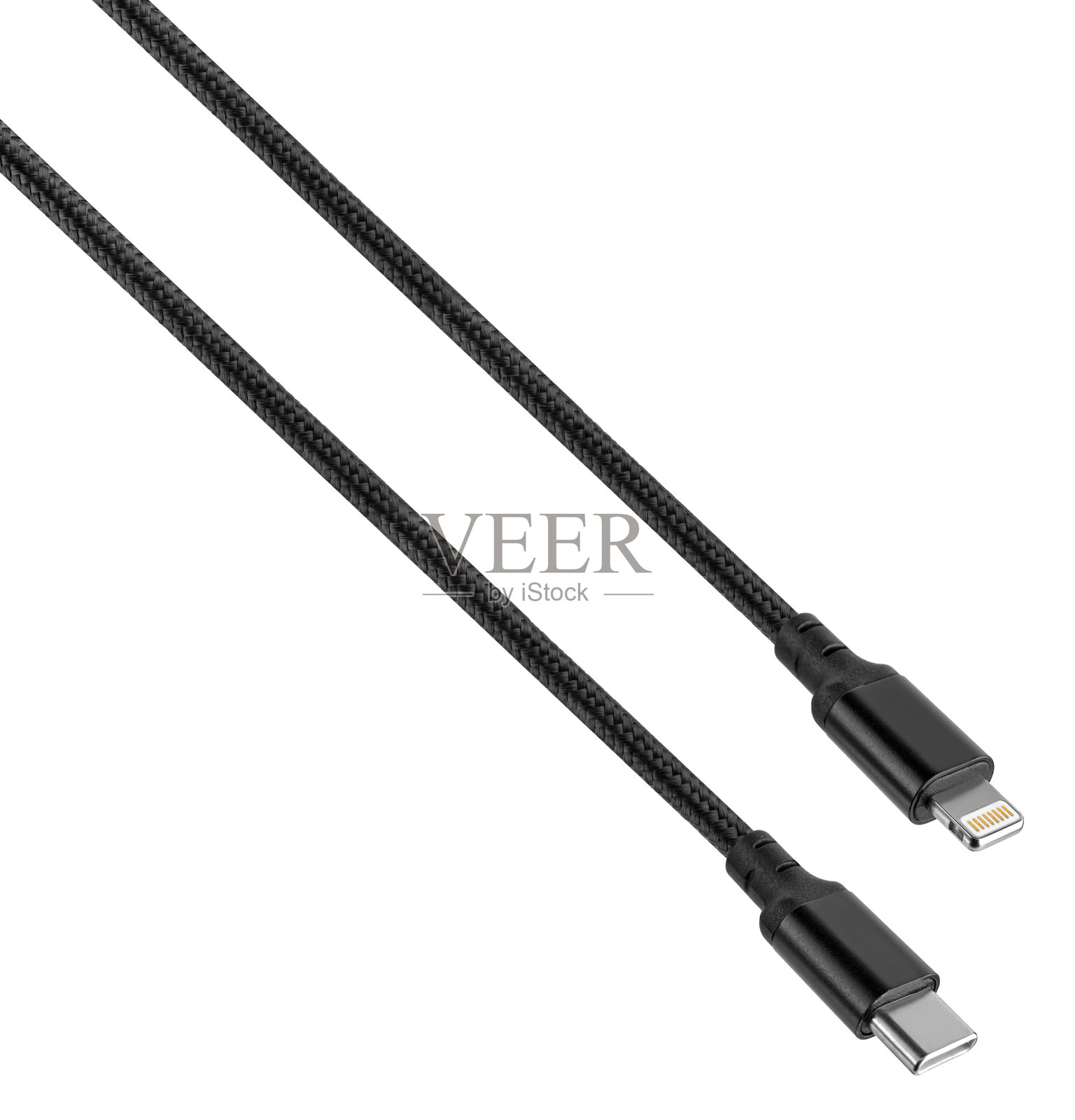 白色背景的Type-C连接器和闪电电缆照片摄影图片