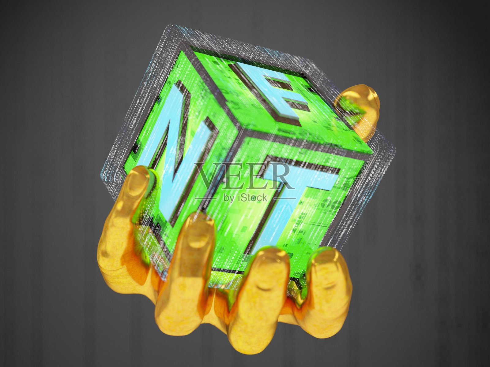 NFT不可替代令牌概念金手抽象超立方体照片摄影图片