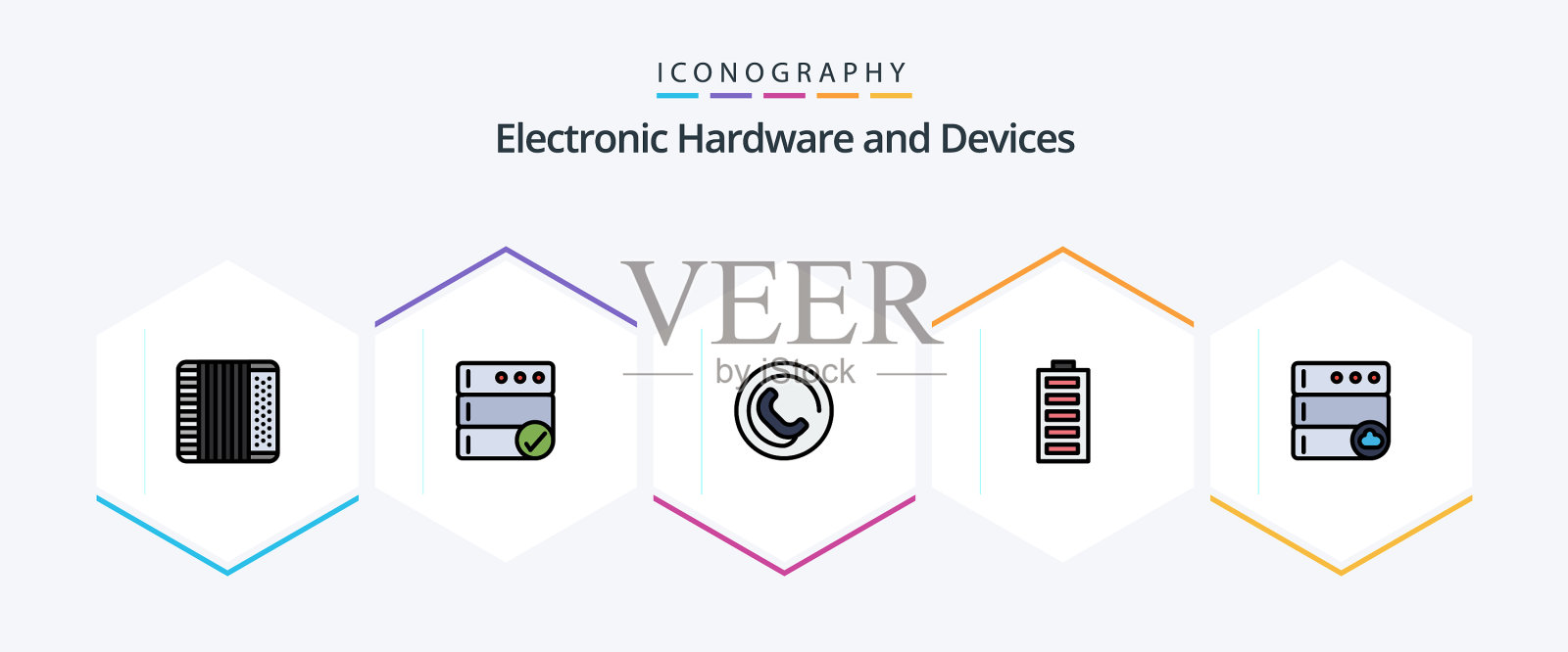 设备25个填充线图标包，包括服务器图标素材