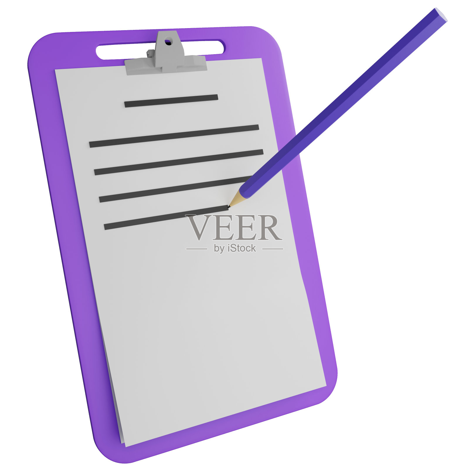 剪贴板上的3D渲染纸和铅笔图标隔离在白色背景上照片摄影图片