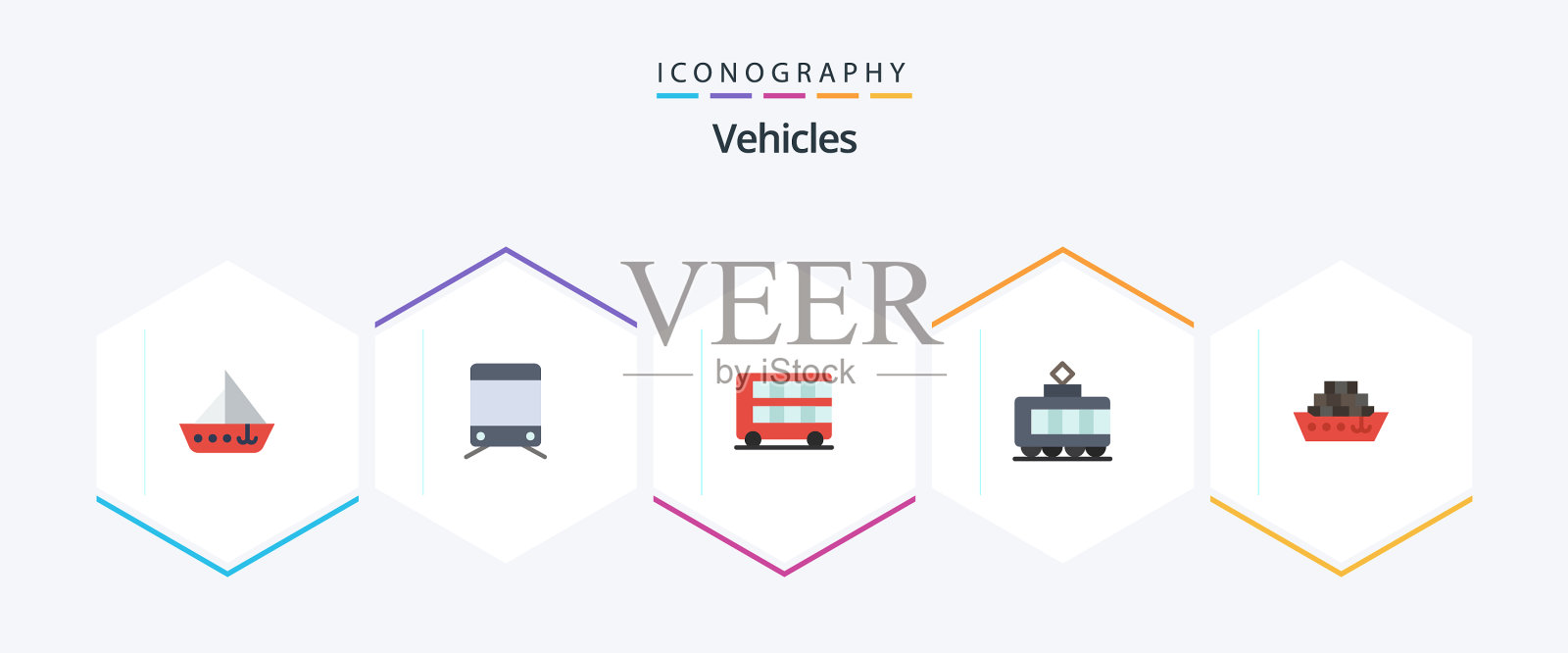 车辆25个平面图标包，包括船图标素材