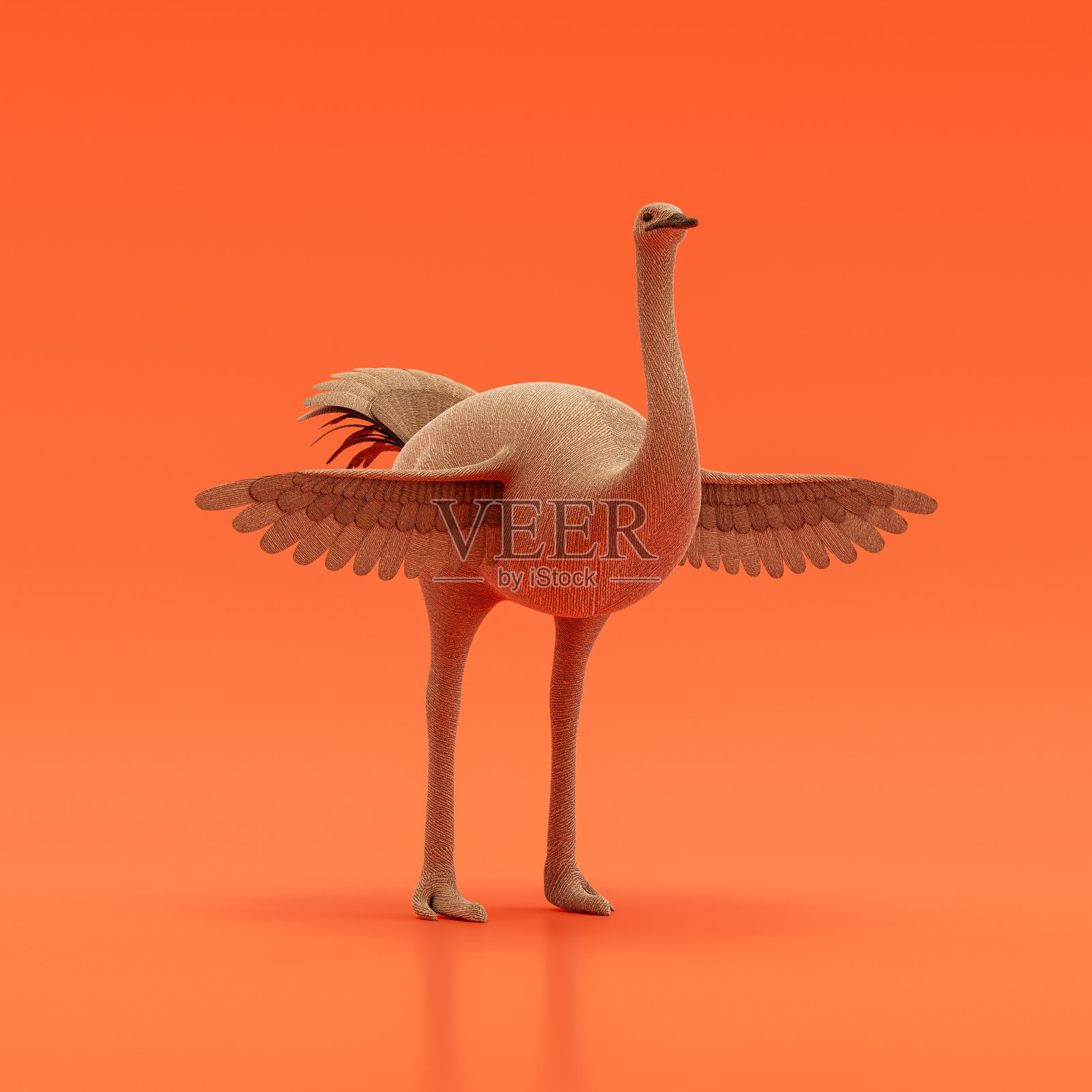 鸵鸟娃娃，布制的填充鸟，单鸟从角度看，手工动物，3d渲染照片摄影图片