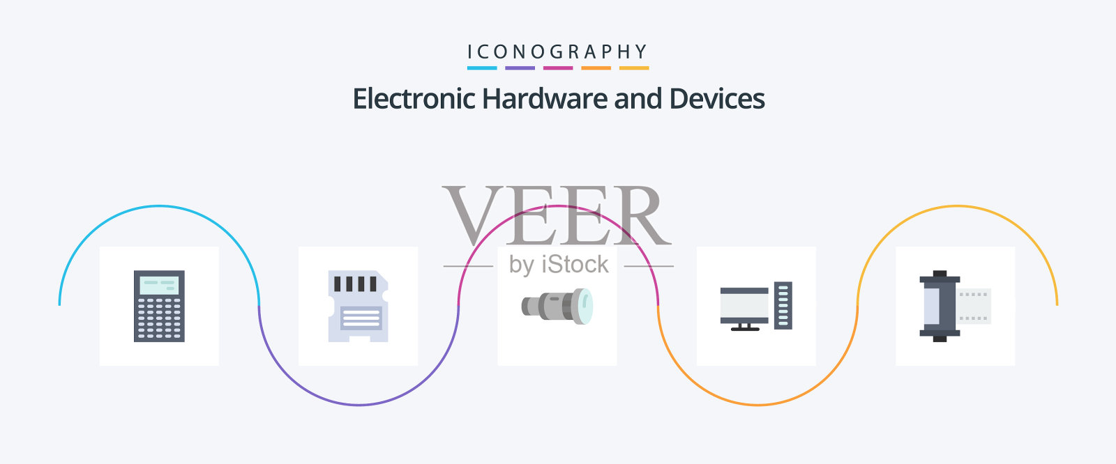 设备平面5个图标包，包括摄像头PC摄像头图标素材