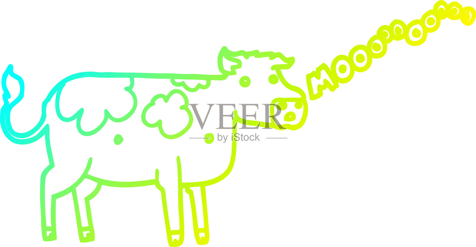 冷梯度线绘制的卡通奶牛插画图片素材