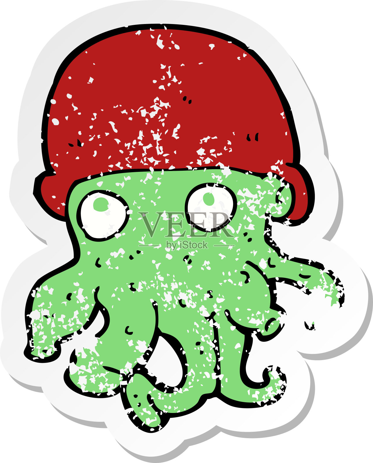 复古心疼贴纸的卡通外星人头戴帽子设计元素图片