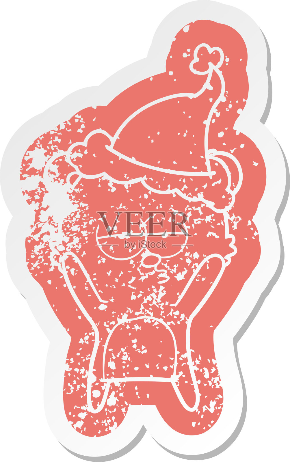 无聊的熊古怪的卡通心疼贴纸戴着圣诞老人的帽子设计元素图片