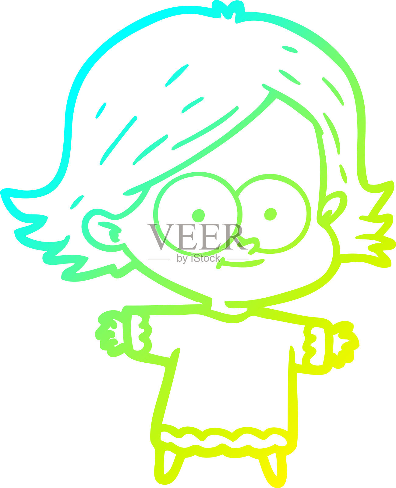 冷梯度线画一个快乐的卡通女孩设计元素图片