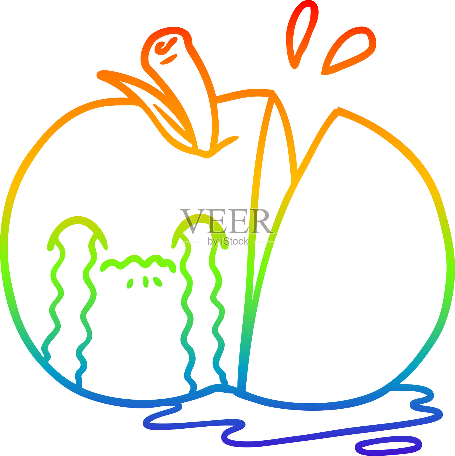 彩虹渐变线画的卡通悲伤的切片苹果插画图片素材