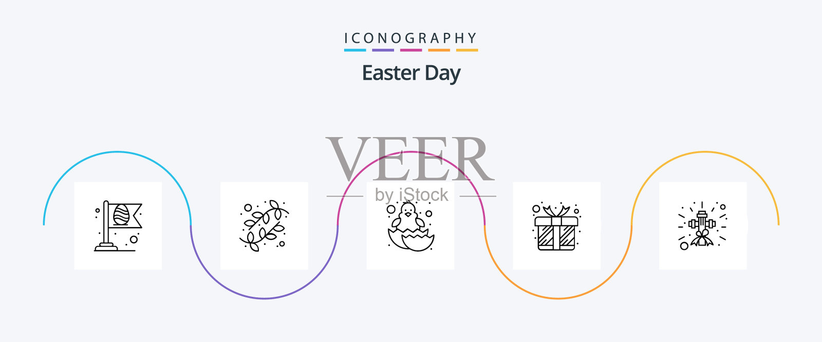 复活节线5图标包包括十字盒婴儿图标素材