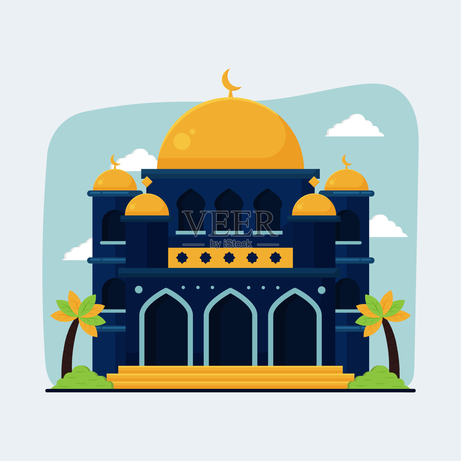 伊斯兰建筑清真寺的平面插图插画图片素材