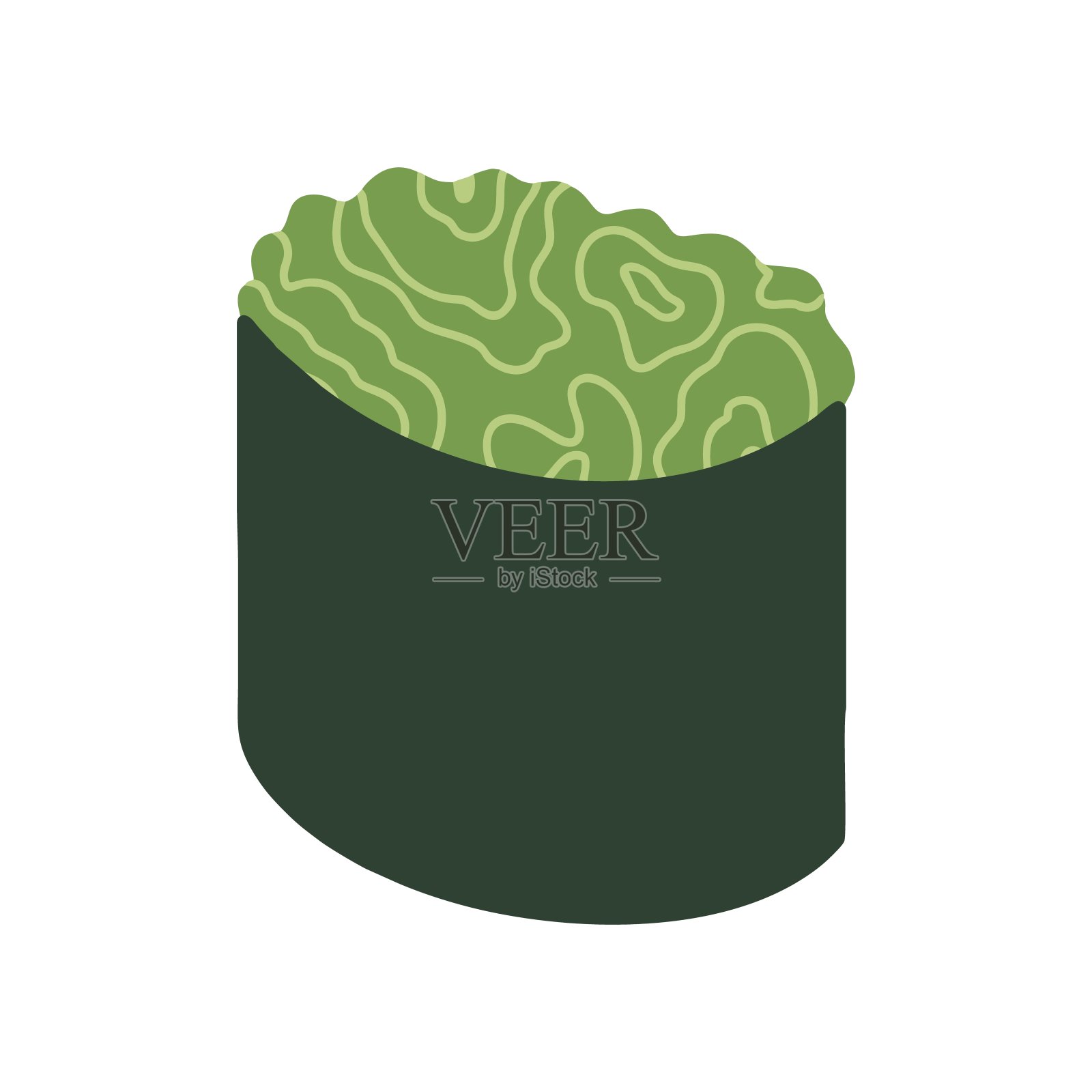 传统的新鲜美味的握尻寿司和chuka海藻。手绘孤立插图。插画图片素材