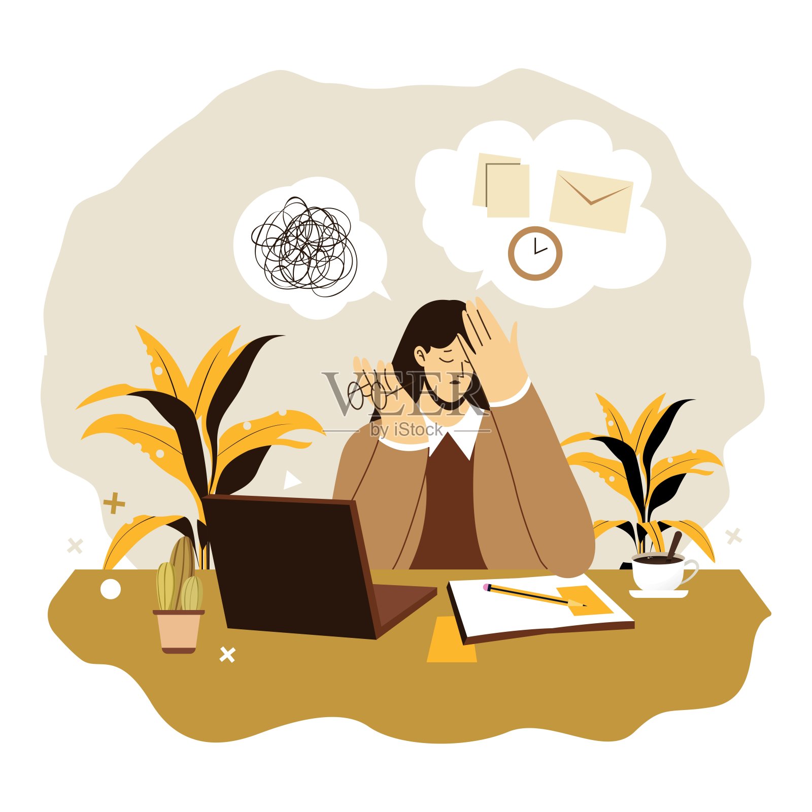 燃尽概念背景议题元素卡通人物素描。插画图片素材