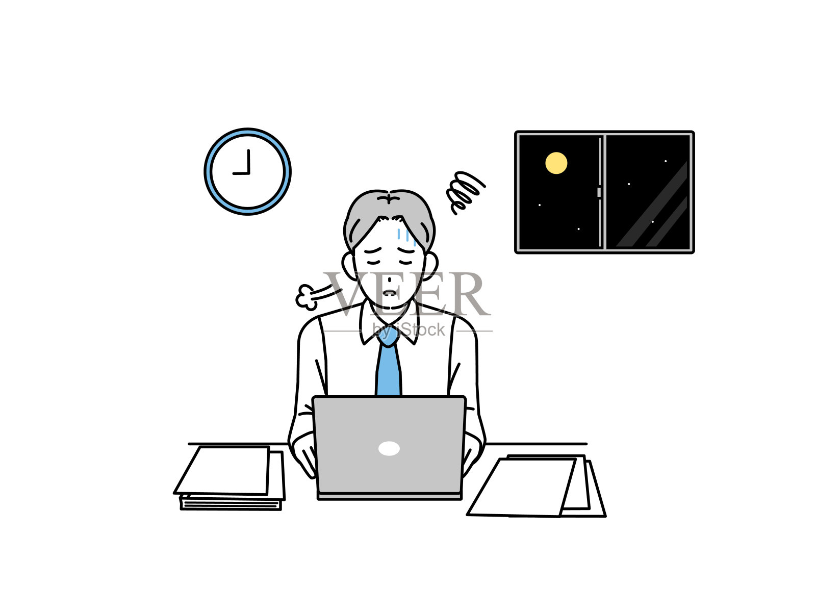 加班的男性上班族插画图片素材