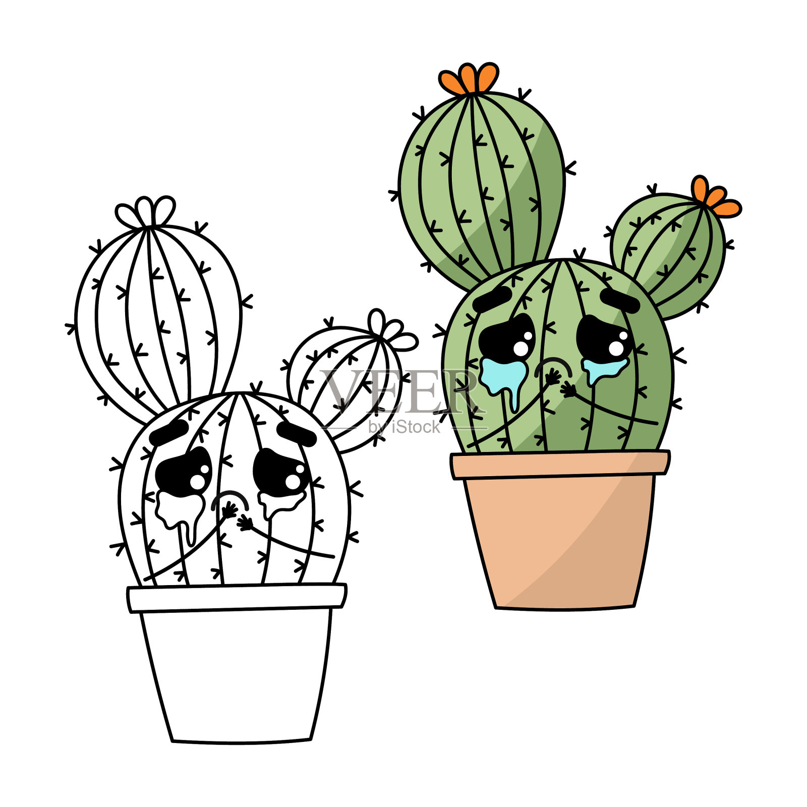 仙人掌着色书页仙人掌在锅里设计元素图片