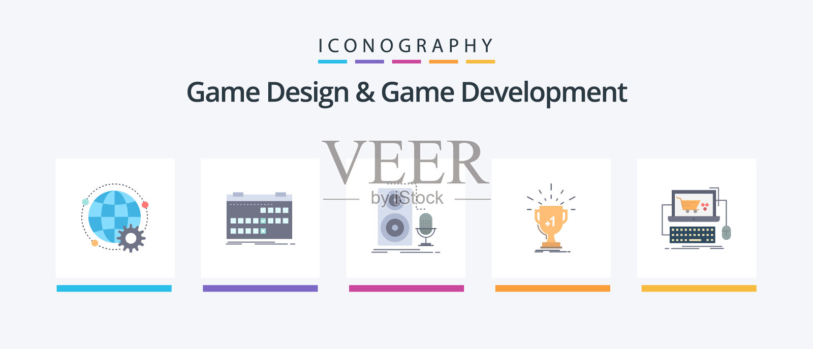 游戏设计和游戏开发平面5个图标包图标素材