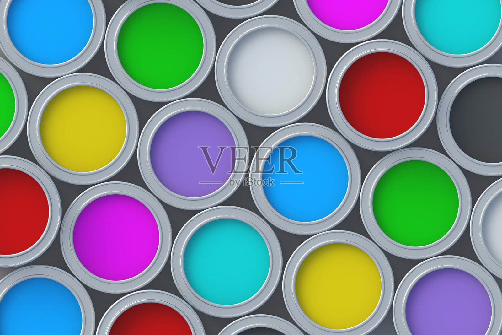 彩色颜料装在罐子里。前视图。三维渲染照片摄影图片