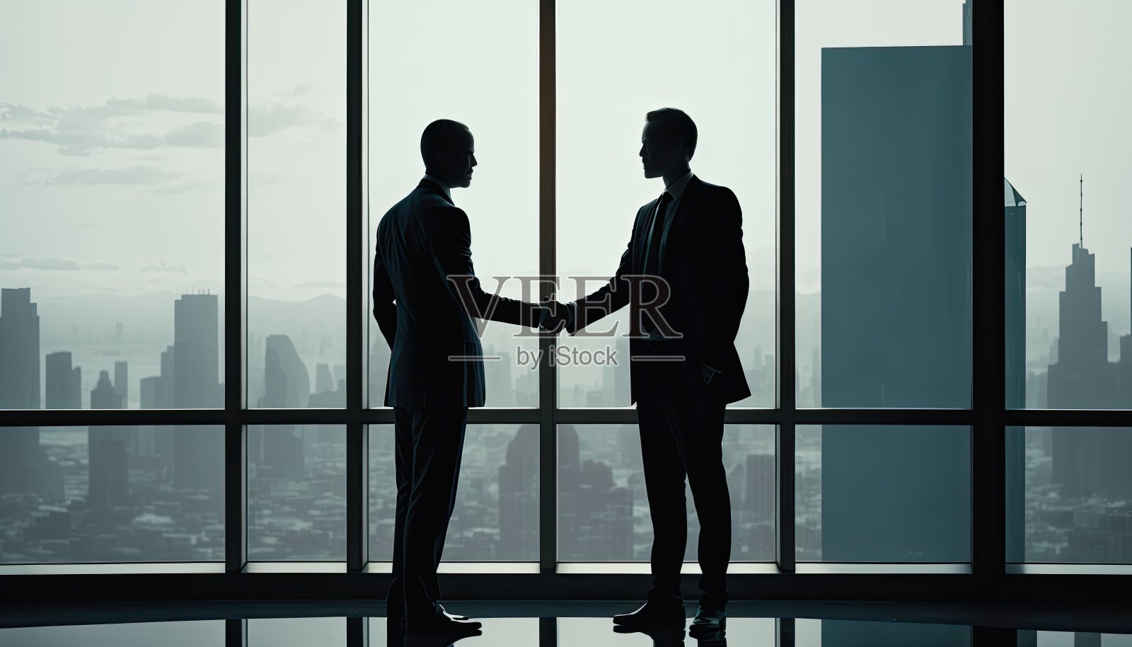 插图，商业握手，两个人达成协议两个人面对面站着照片摄影图片