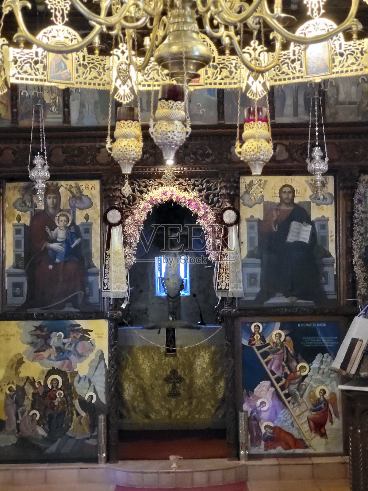 希腊，克里特岛，东正教教堂内照片摄影图片
