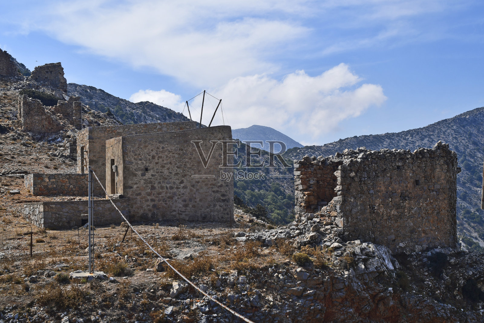 希腊，克里特岛，风车，照片摄影图片
