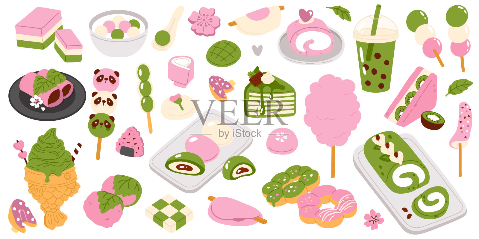 彩色在一种风格可爱的亚洲食物涂鸦插画图片素材