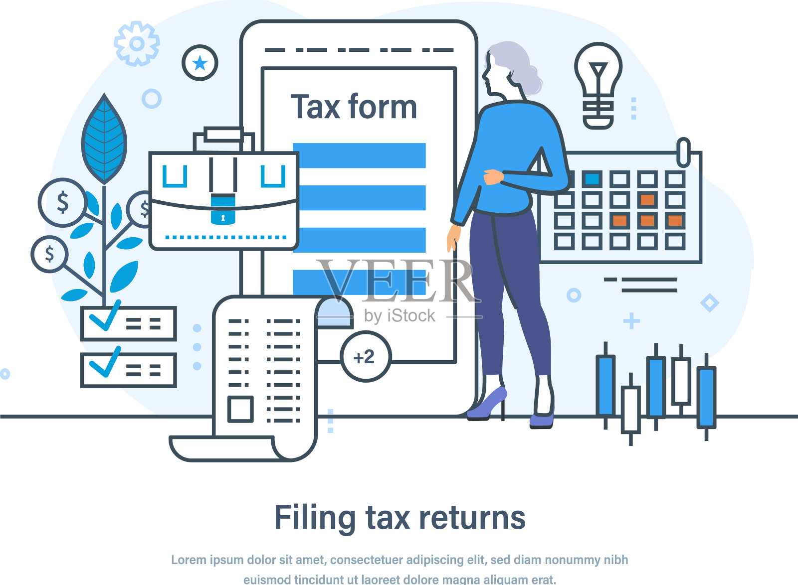 在网上提交纳税申报表和财务文件插画图片素材