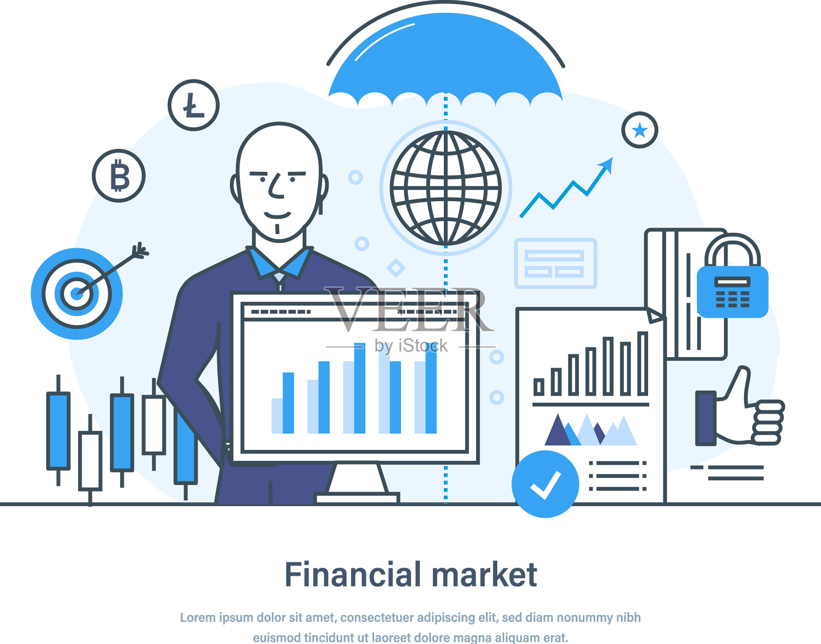 金融市场与市场不同插画图片素材