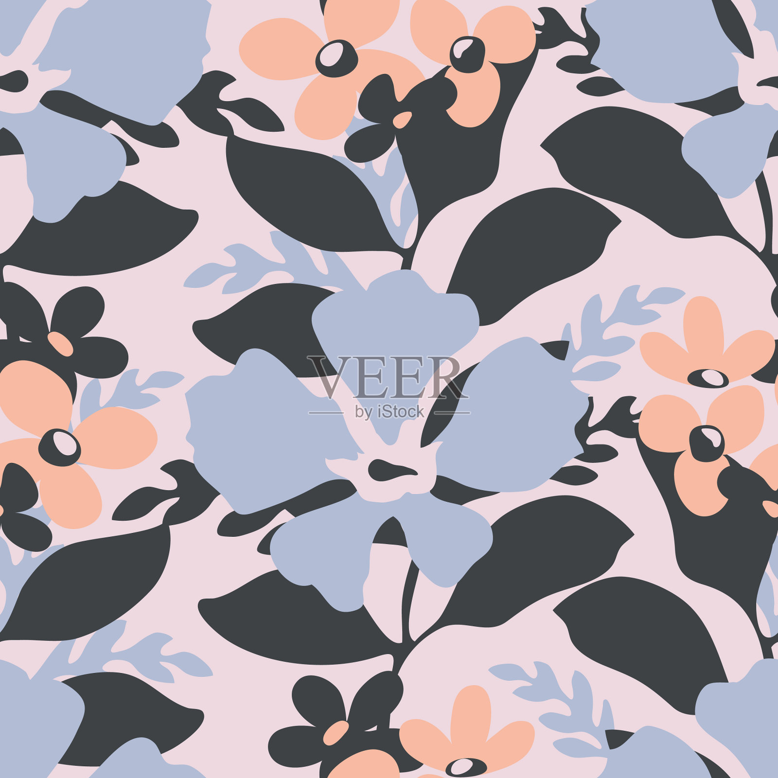 花无缝图案蓝色和米色插画图片素材