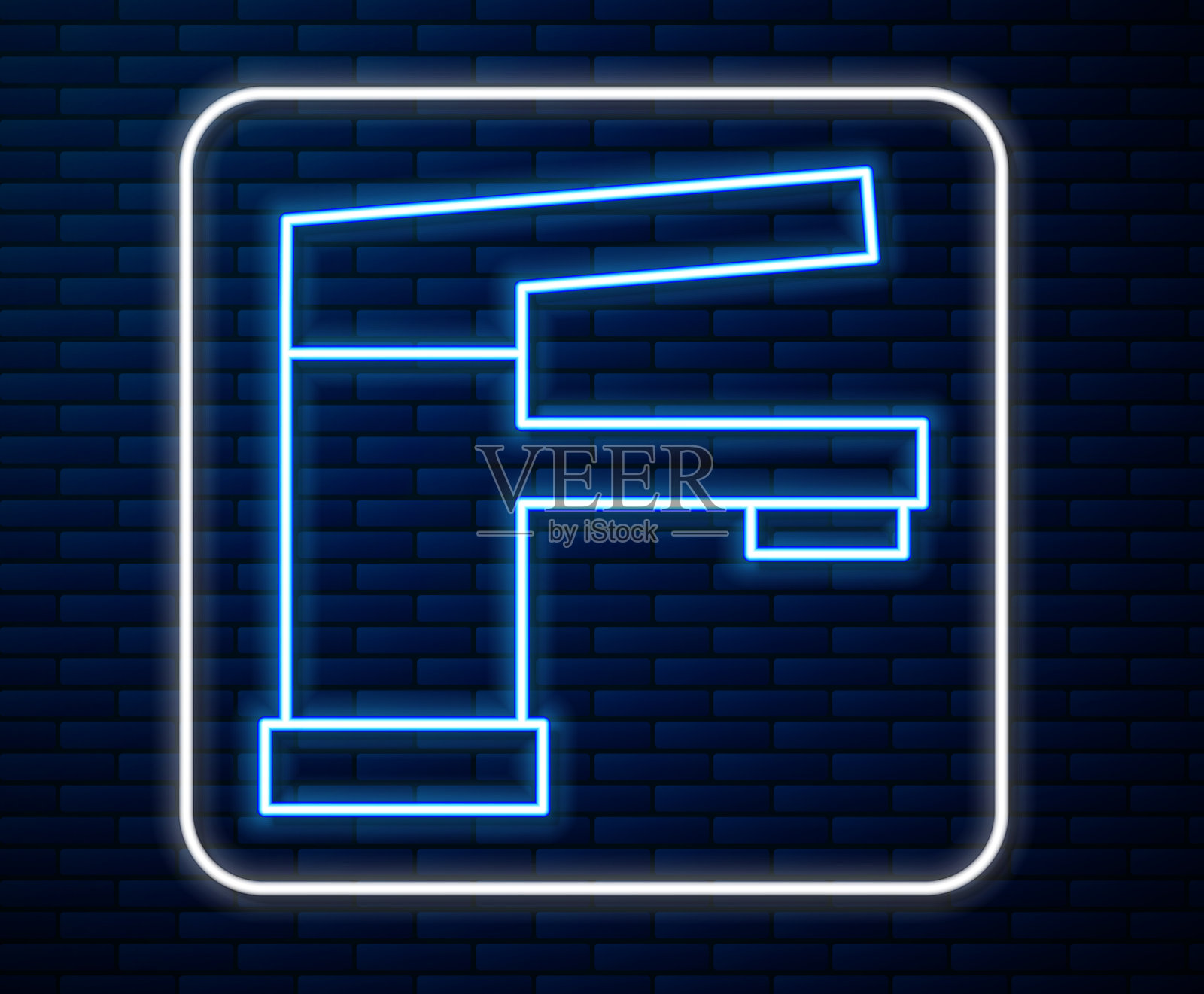 发光的霓虹灯线水龙头图标隔离在砖上插画图片素材