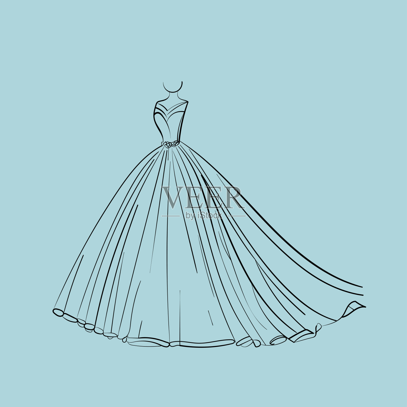 模特身上的婚礼蓬松礼服草图设计元素图片