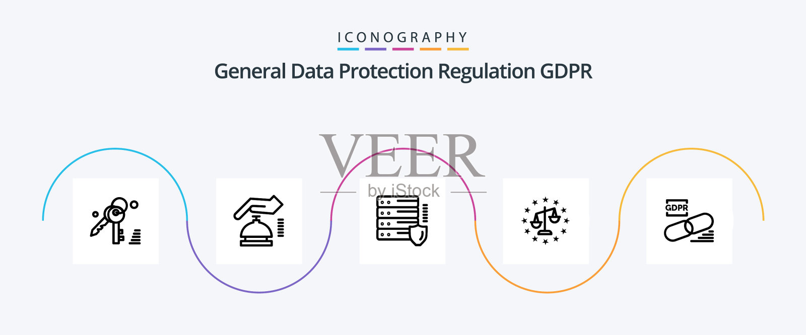 GDPR线5图标包包括正义平衡插画图片素材