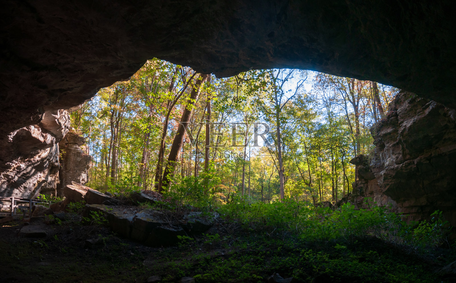 从拉塞尔洞穴国家纪念碑的洞穴里往外看照片摄影图片