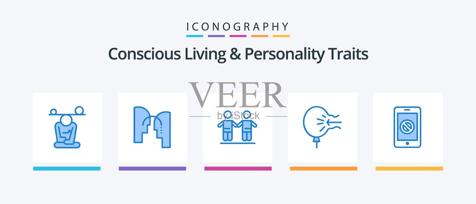 有意识的生活和性格特点蓝色5插画图片素材