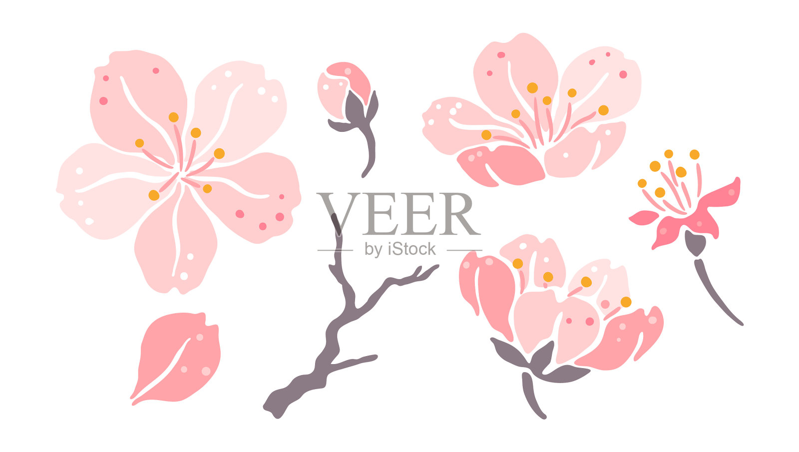 樱花集美丽的装饰植物插画图片素材