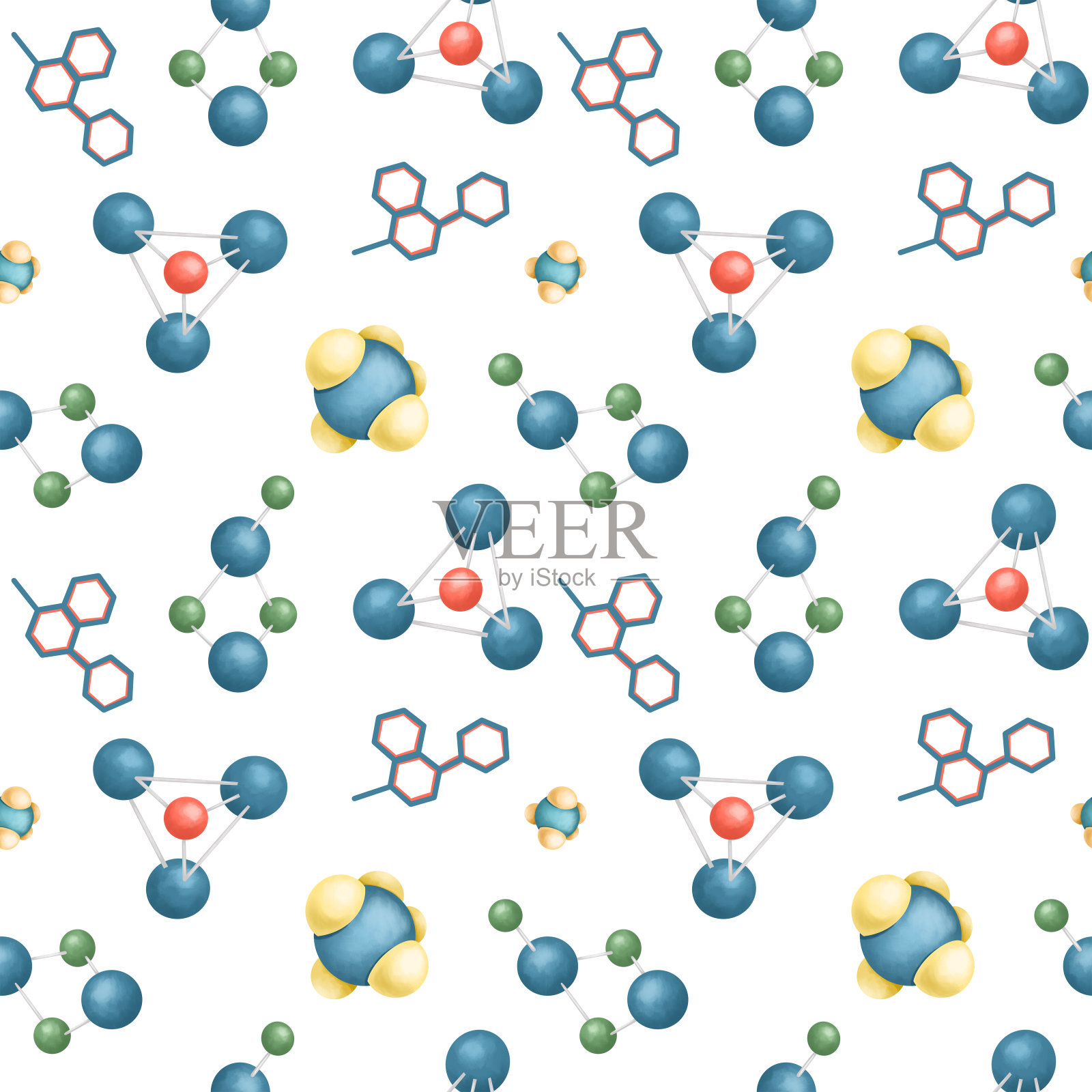 科学主题(医学、生物、化学、物理)的图形元素无缝模式，白色背景上的科学图标插画图片素材