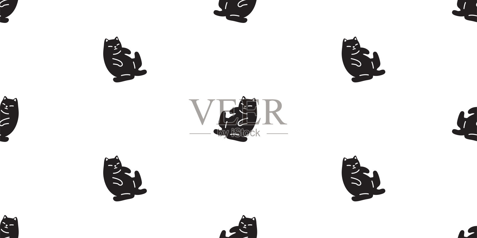 猫无缝图案黑猫矢量印花布睡觉礼物包装纸瓷砖背景围巾孤立重复壁纸卡通插图设计插画图片素材