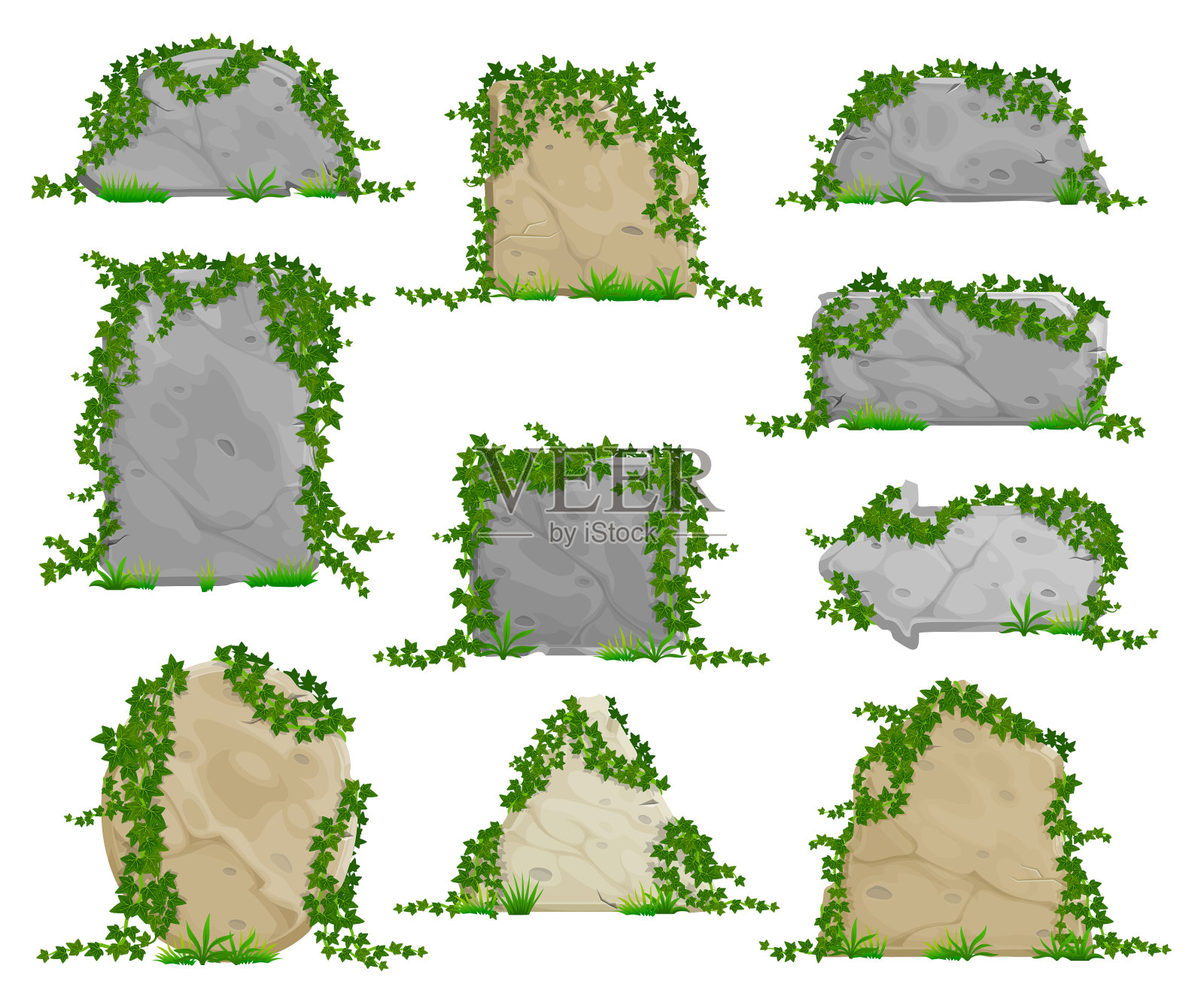 用常春藤叶子做成的卡通石板插画图片素材