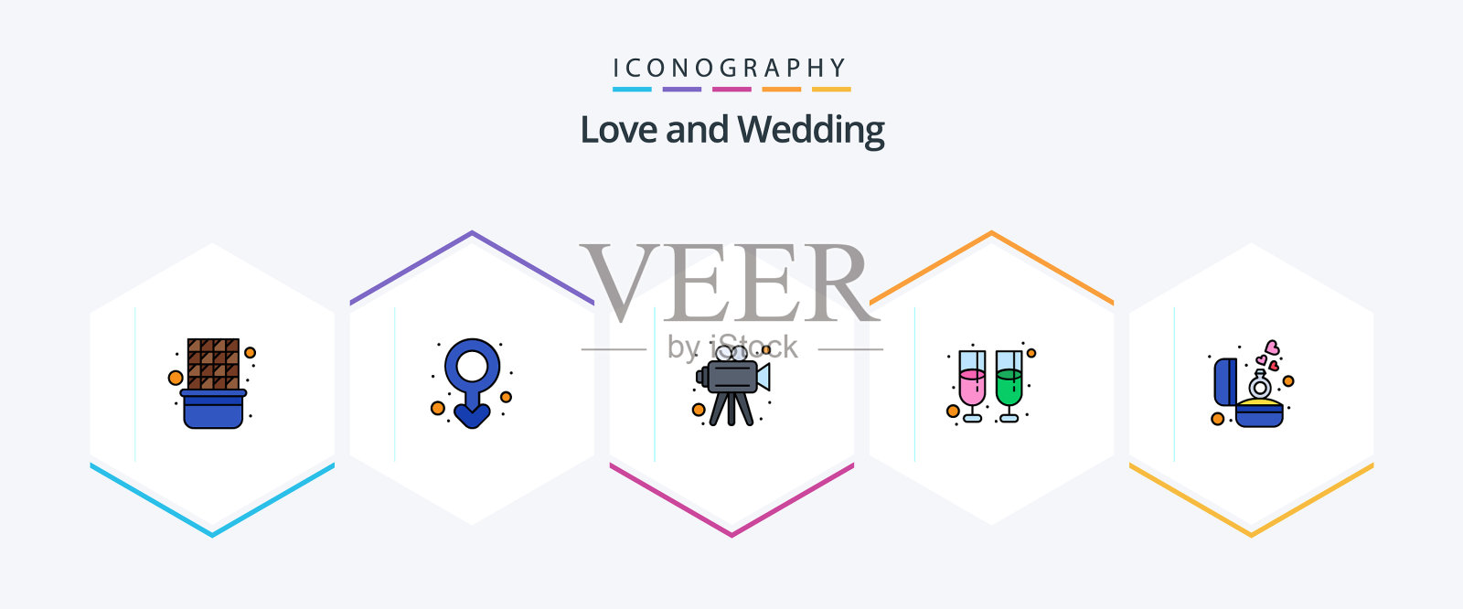 婚礼25填充线图标包，包括戒指图标素材