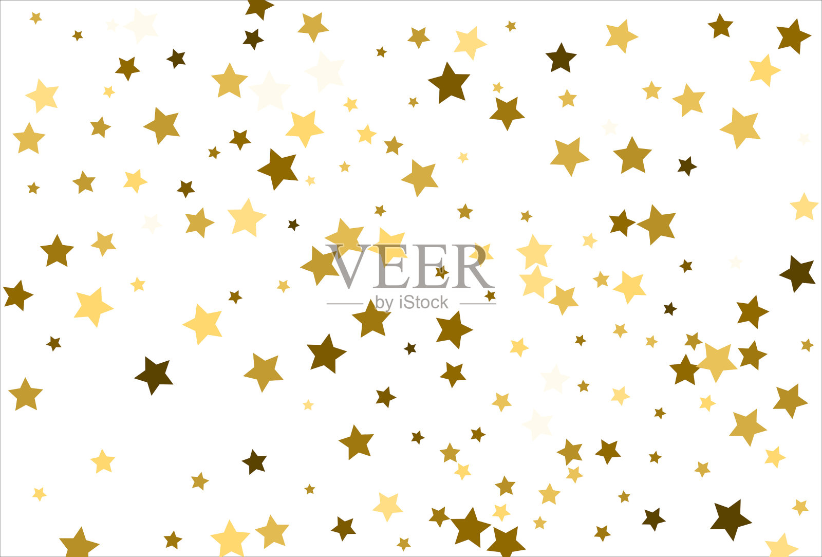 白色背景上随意掉落的金色星星。闪光图案横幅，贺卡，圣诞和新年卡，邀请，明信片，纸包装插画图片素材