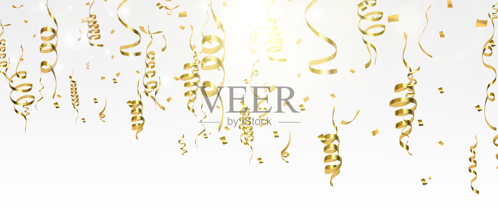 金色蛇纹石和五彩纸屑隔离在黑色背景上。矢量插图。插画图片素材