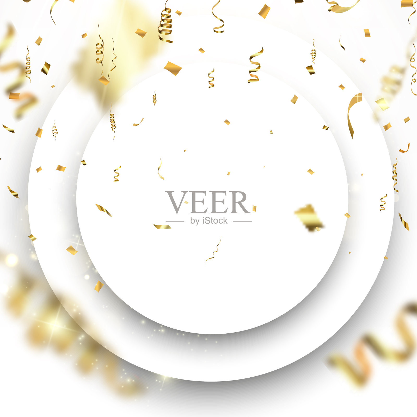 金色蛇纹石和五彩纸屑隔离在黑色背景上。矢量插图。插画图片素材