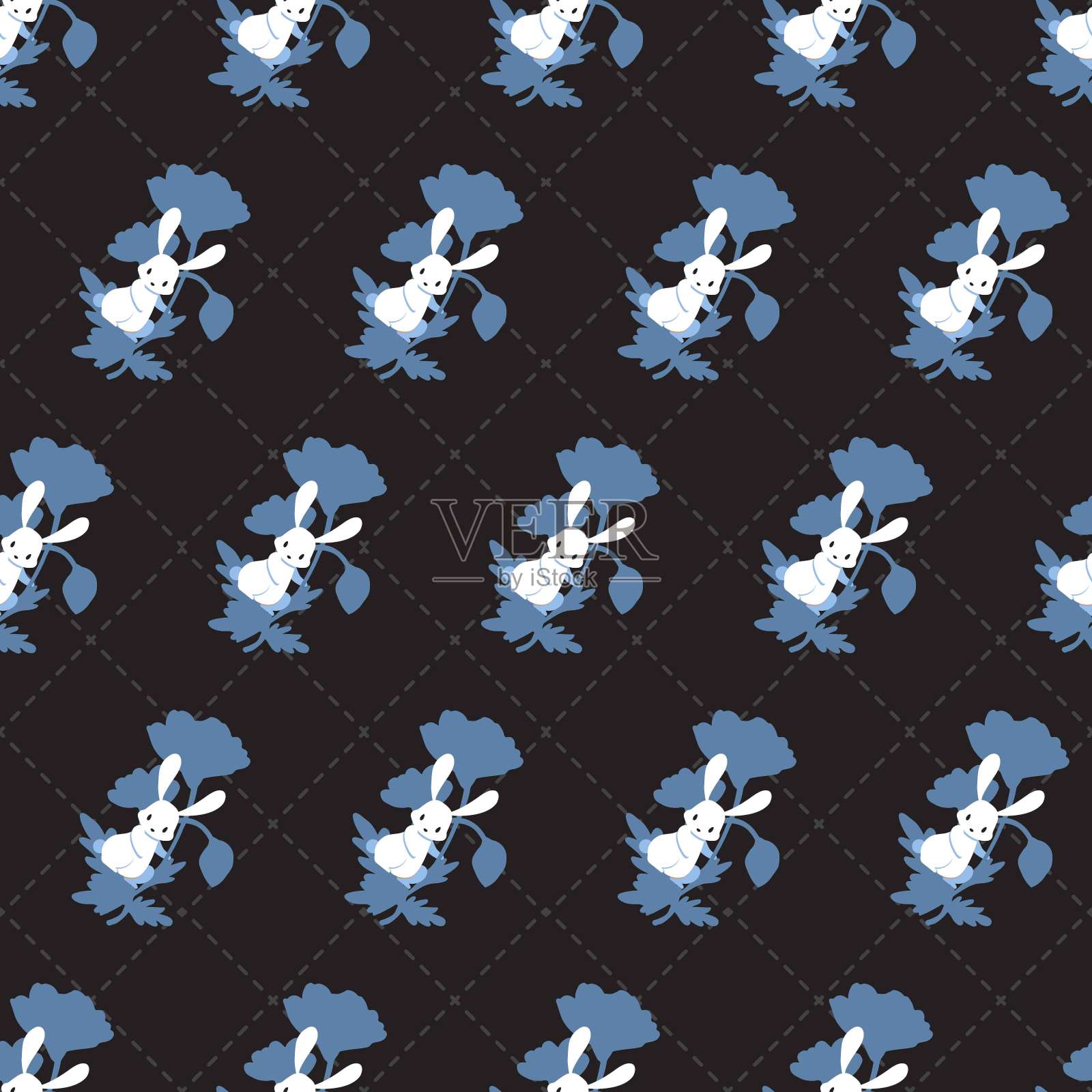 兔子玩甜蜜的花卉花园矢量无缝模式插画图片素材