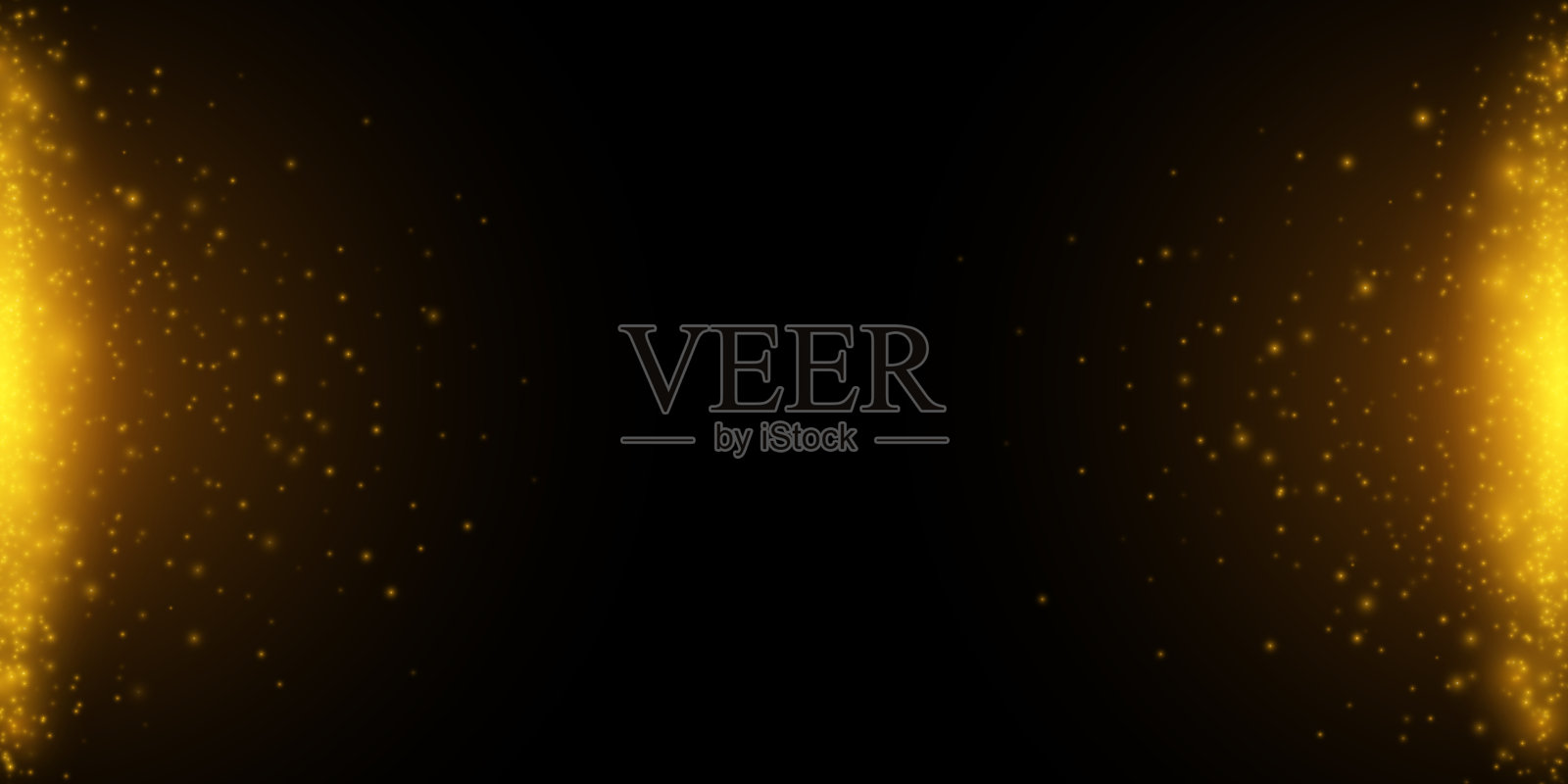 发光的金色灯光照明。神奇的灰尘在黑色背景为您的封面或横幅。矢量图插画图片素材