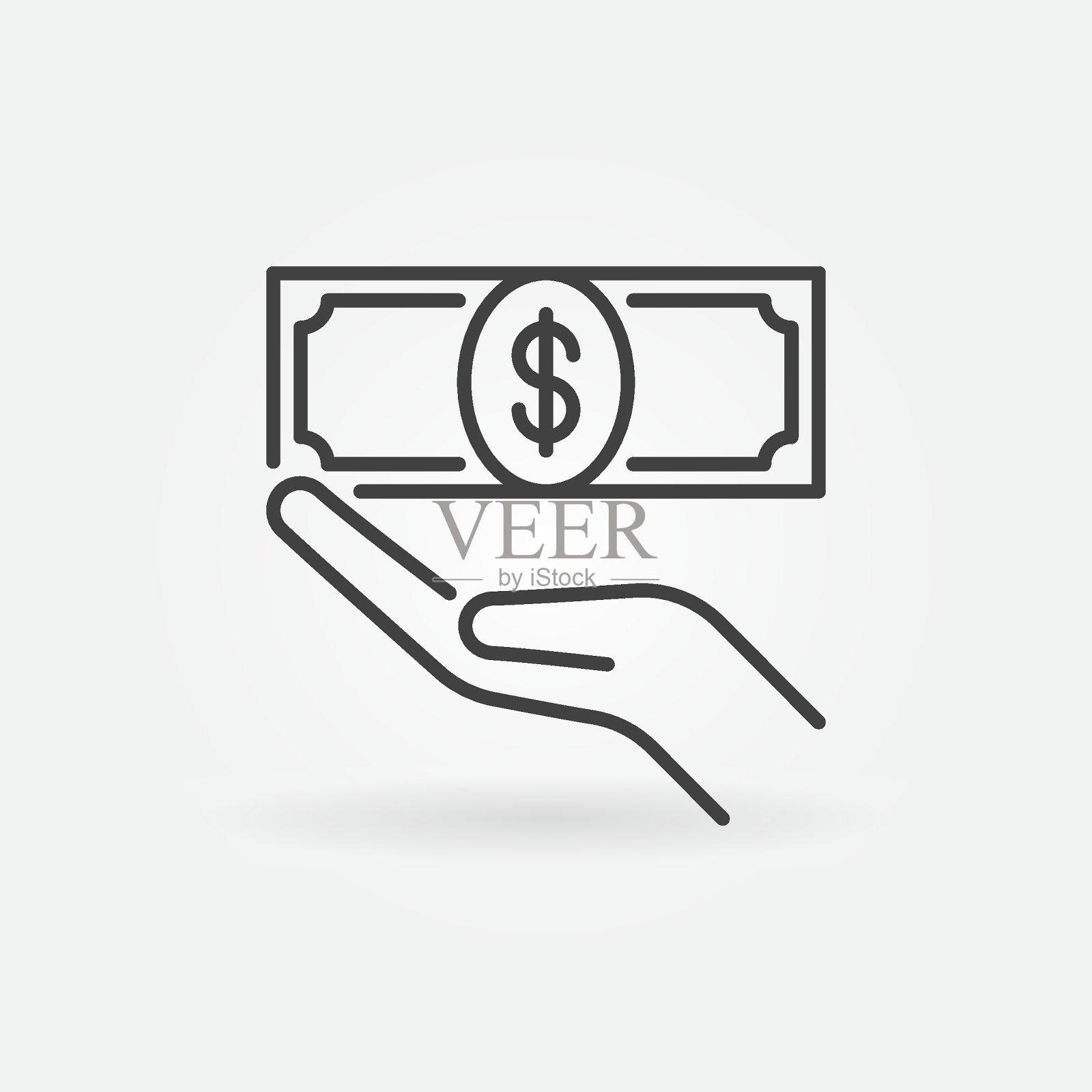 美元纸币在手矢量概念线性图标或符号插画图片素材