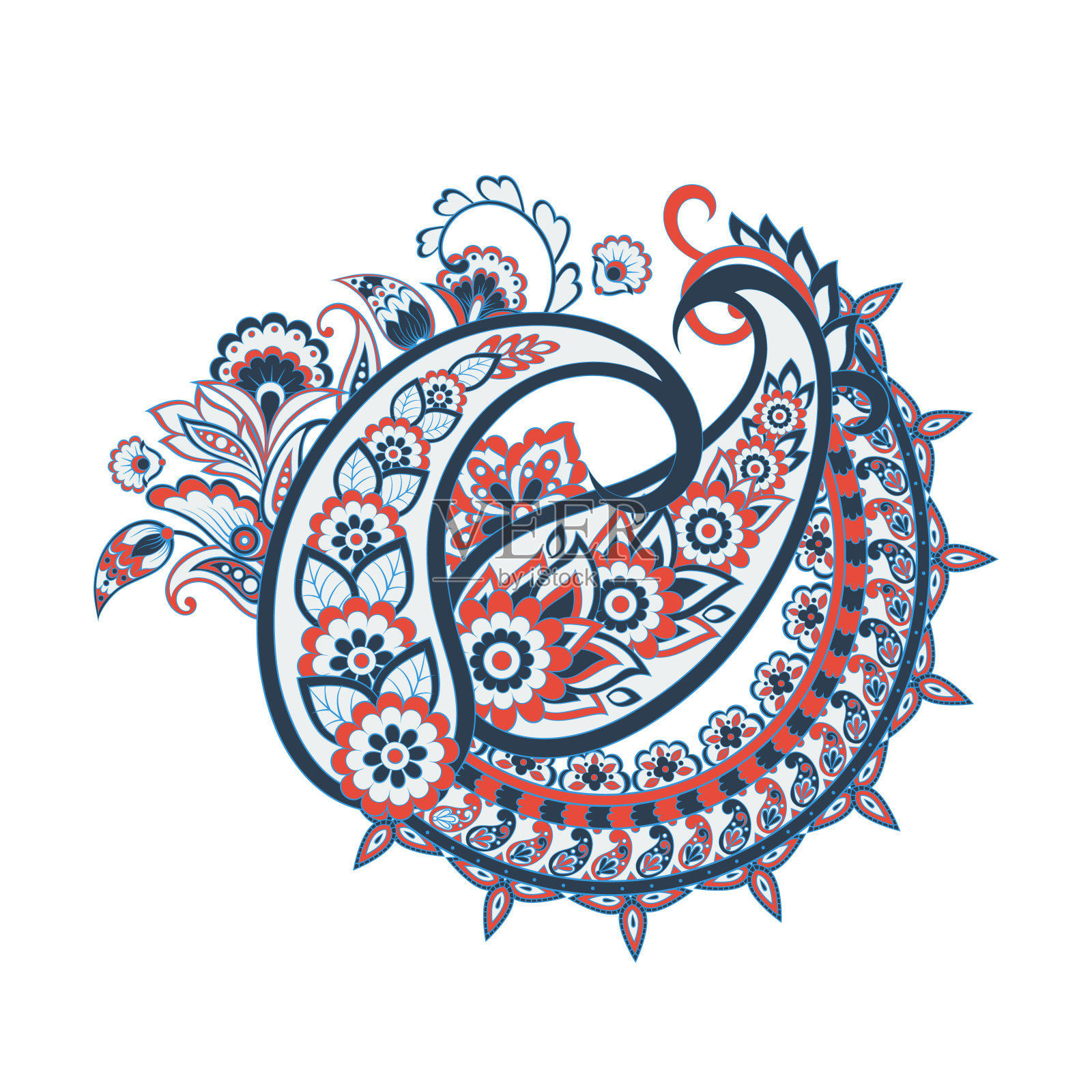 佩斯利孤立。独立设计的涡纹花纹卡。花卉矢量图案。刺绣花卉矢量图案插画图片素材