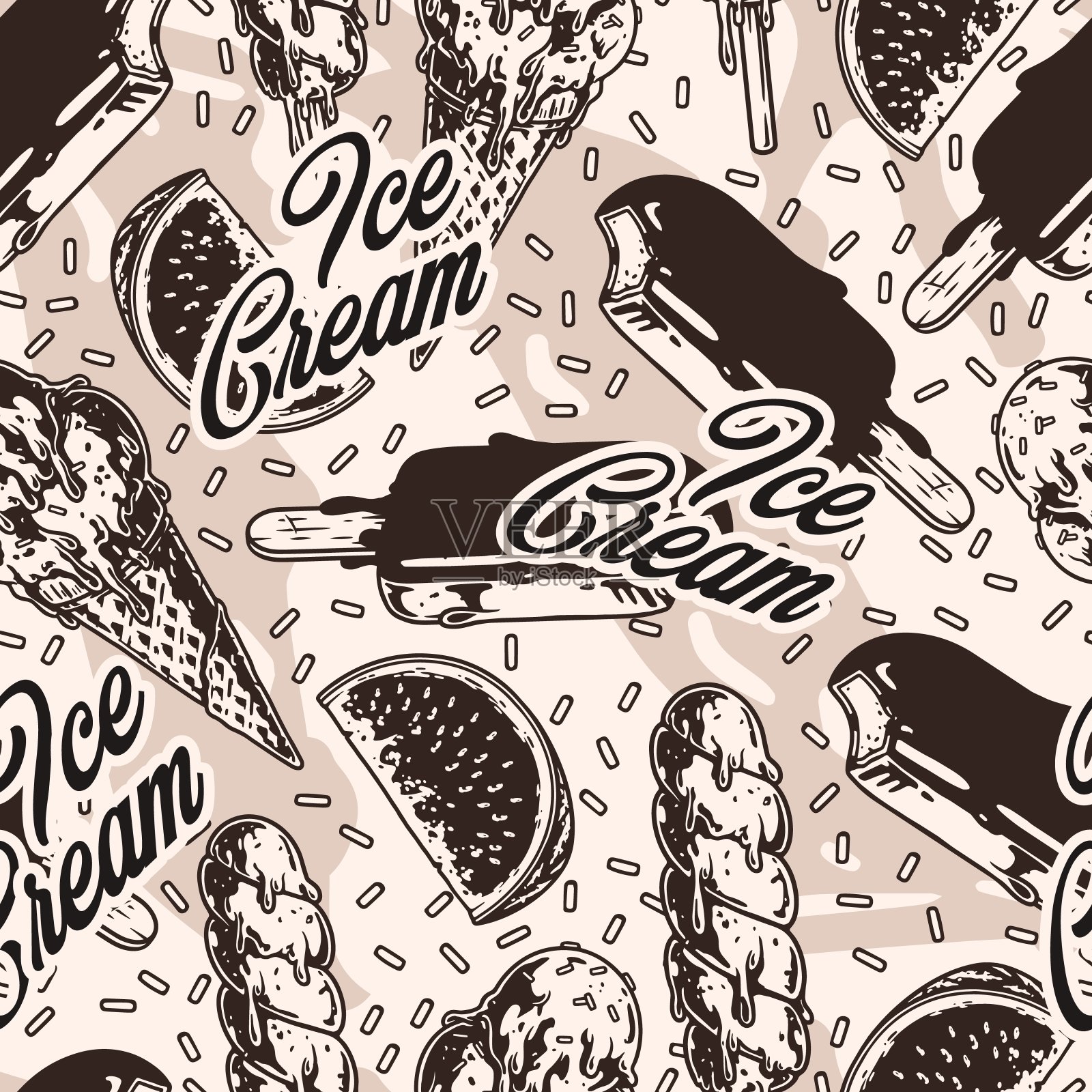 冰淇淋单色无缝图案插画图片素材