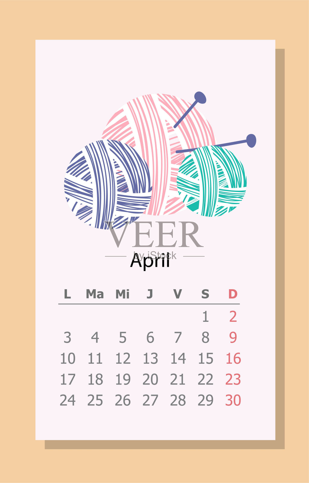 刺绣日历2023年4月插画图片素材