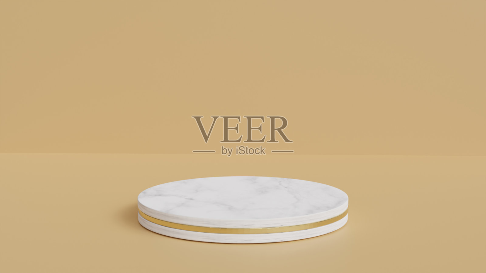 抽象的最小三维空间，奶油米色和橙色圆柱形基座照片摄影图片