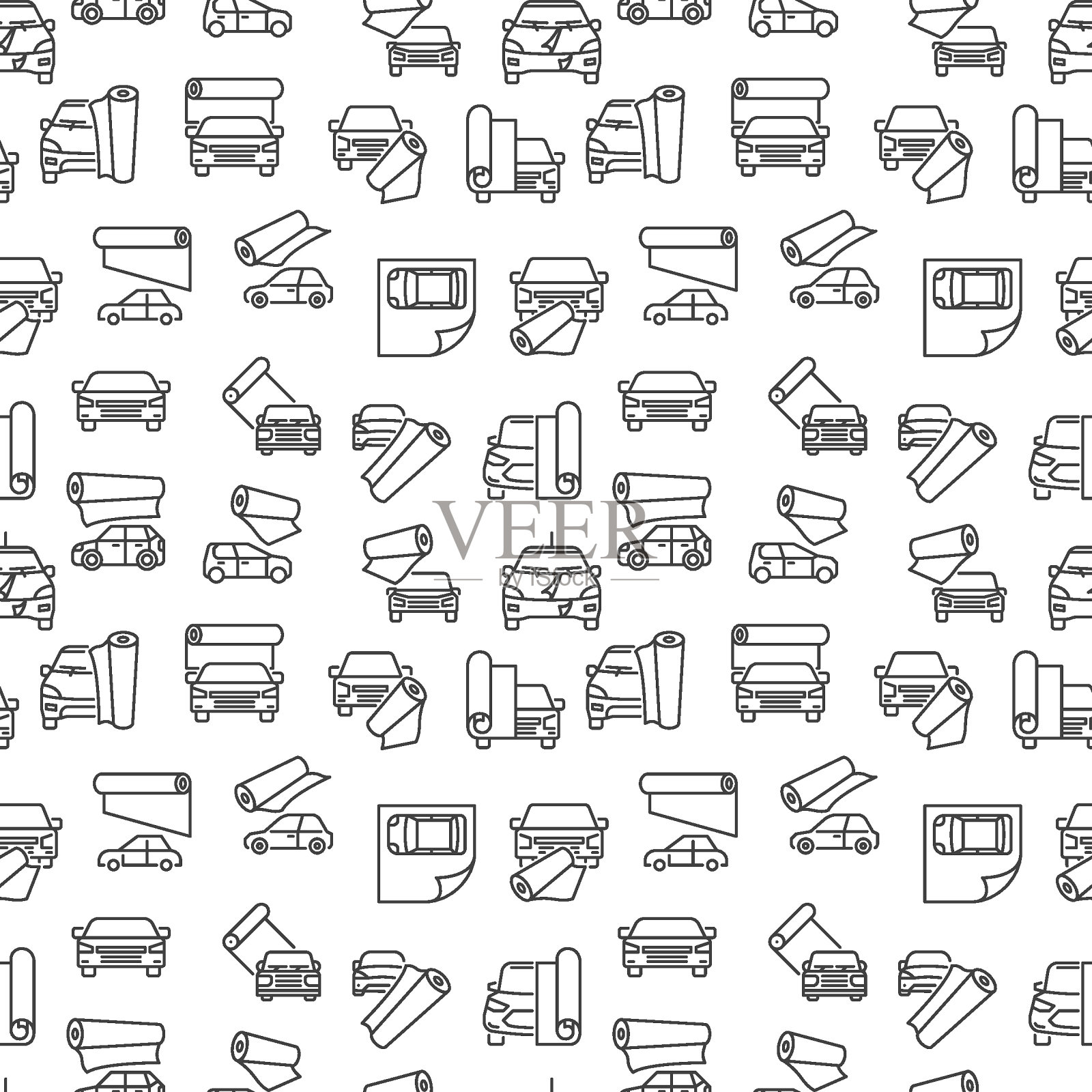 车辆与乙烯基薄膜矢量汽车包装概念简单无缝模式插画图片素材